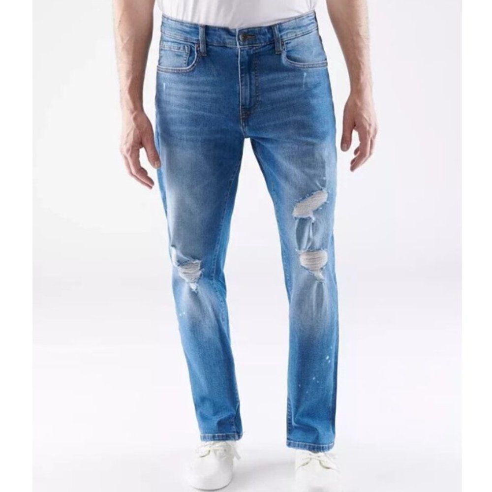Lazer Men's Straight Leg Opening Regular Fit Blue Distressed Jeans Size 36x32